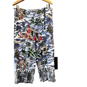 Faith Celia Forrester Palazzo Pants SZ L Hawaiian Shell Beads Retro Hula Girls